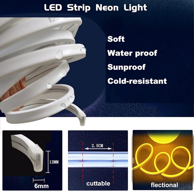 Purple Neon LED Strip Lights, 16.4ft 12V Waterproof Flexible Light for Indoor/Outdoor Decoration (Includes Power Adapter) - Image 3