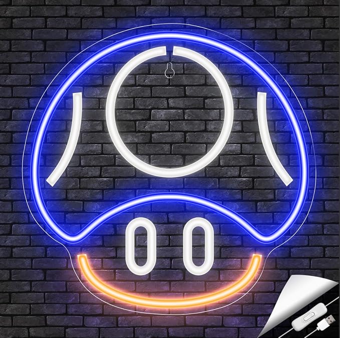 Kavaas Gaming Neon Sign, Mushroom Neon Sign for Game Room Decor, Man Cave, Kids Room - Gaming Mushroom Wall Decor - Gamer Gifts for Boys, Kids (Blue) by Kavaas