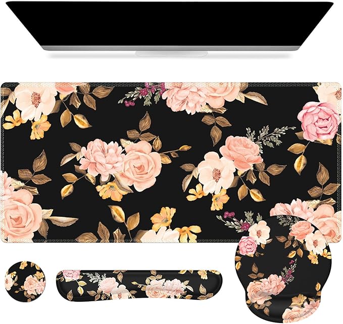 iCasso Floral 4in1 Computer Mat, 35.4"x15.7" Work Mat for Computer by iCasso