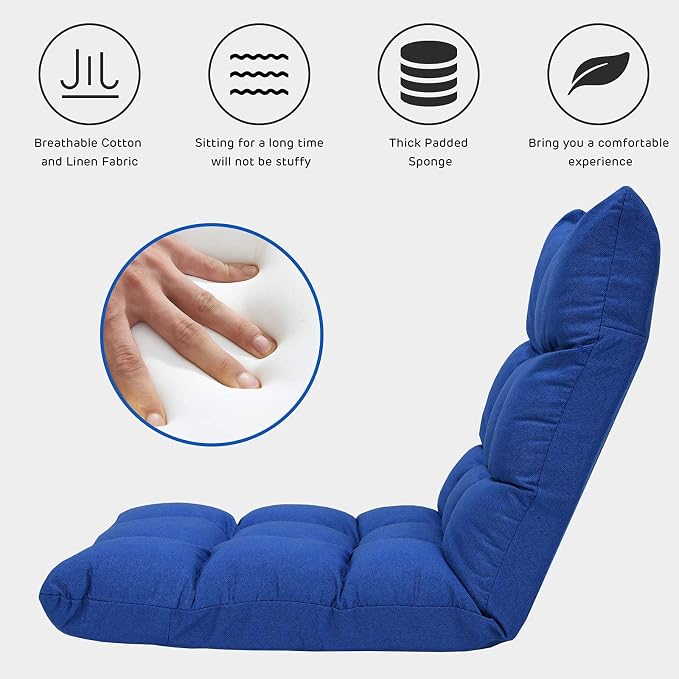Giantex Adjustable Floor Gaming Sofa Chair 14-Position Cushioned Folding Lazy Recliner High Resilience Sponge, Breathable Cotton & Linen Fabric Sleeper Bed Couch Recliner (Navy) - Image 5