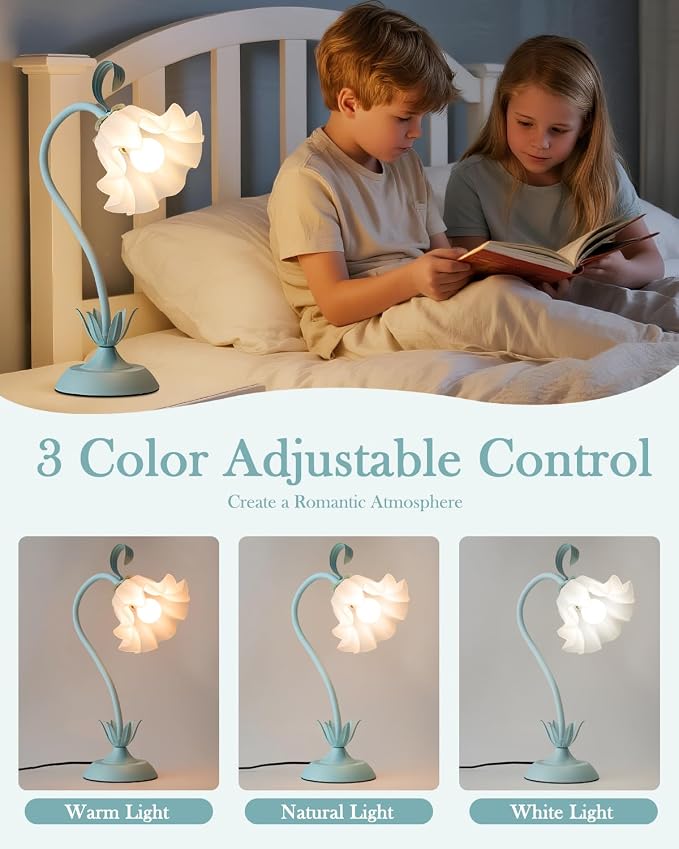 WERFOP Flower Table Lamp Cute Desk Lamp for Bedroom Home Decor (Blue) - Image 2