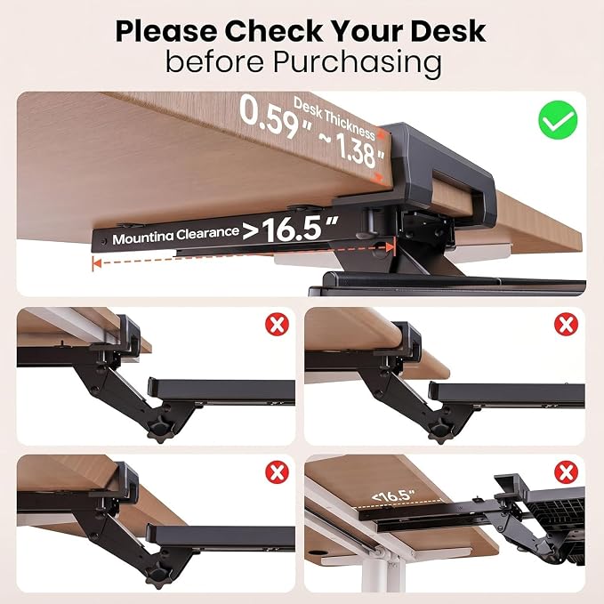 Klearlook Upgraded Ergonomic Keyboard Tray Under Desk, Adjustable Sliding Keyboard Platform Holder, Keyboard Stand with Wrist Rest & Storage Drawer for Home, Office and Gaming, 24.4"x10" - Image 8
