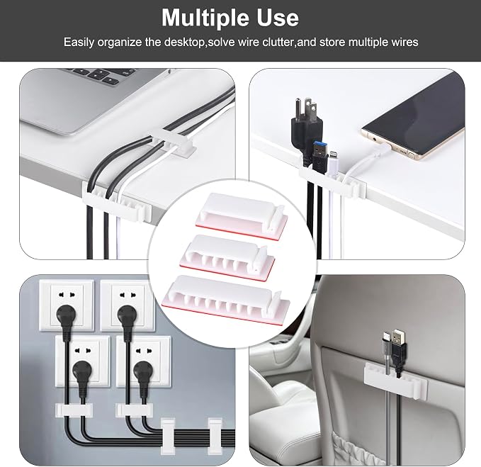 Cable Management Clips, 20Pcs Cable Organizers Wire Clips Cord Holder for TV PC Ethernet Cable Desk Home Office (White) - Image 4