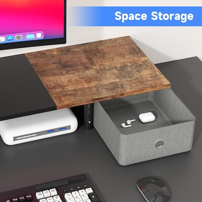 Suptek Dual Monitor Stand Riser with Two Drawers,Monitor Riser for 2 Monitors with Storage, Extra Large Storage for 2 Monitors, Multifunctional Desktop Organizer,Desktop Oraganizer Computer,Laptop,Printer,TV - Image 5