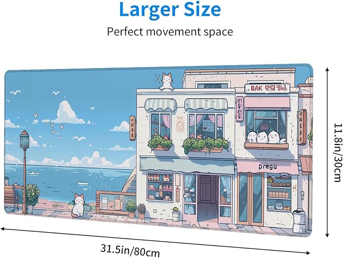 Cute Kawaii Gaming Mouse Pad Desk Pad Anime Street Aesthetics Large Gaming Mouse Mat with Stitched Edges,Non-Slip Waterproof Rubber Base Mous Mat Office Computer Keyboard Laptop Home 31.5"x11.8" - Image 2