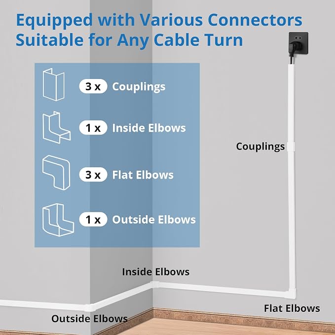 One-Cord Hider Kit, 126in (8 x L15.7in) Cable Covers for Wires on Wall, Mini Wire Hider for Wall Mounted TV, Beige Cable Raceway, Paintable Cord Cover Cable Management for Home Office, W0.6in x H0.4in - Image 3