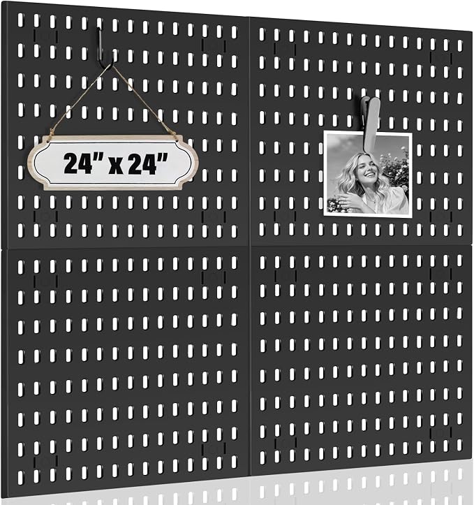 AKTOP Modular Plastic Peg Board Wall Organizer, 4 Pack, 12"x12", Black | ABS Material, Adhesive or Drill Mounting, Ideal for Office, Gaming Room, Craft Room by Buynow