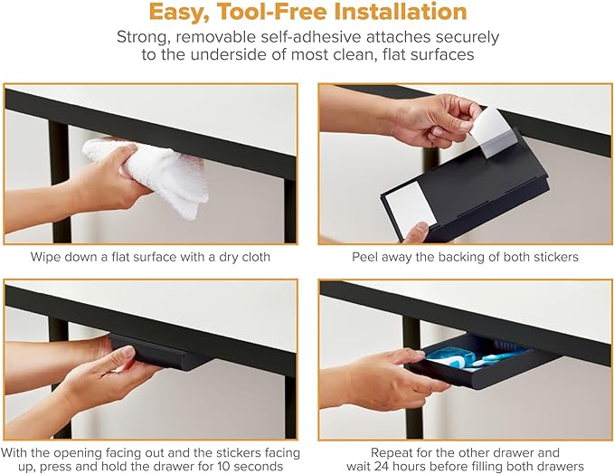 Bostitch Konnect Under Desk Drawer, Self-Adhesive Slide Out Storage Organizer with 4 Customizable Dividers, 2-Pack - Image 3