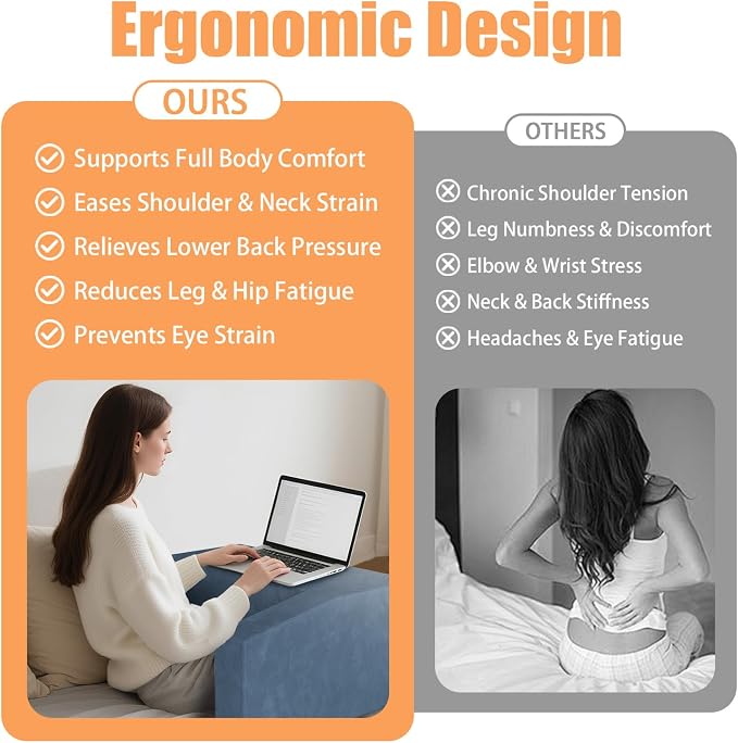 Reading Pillow for Adults, Supportive Lap Desk & Gaming Pillow for Bed, Couch, Floor, Simple Design with Ergonomic Arm Rest for Reading, Working, Gaming, knitting 4 Color Options (Royal Blue) - Image 5