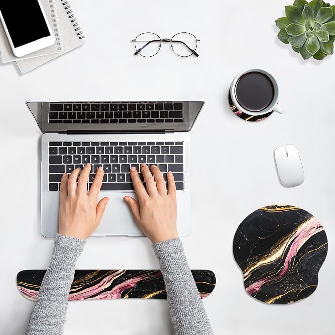 Britimes Ergonomic Mouse Pad Set with Wrist Rest, Marble Black - Image 3