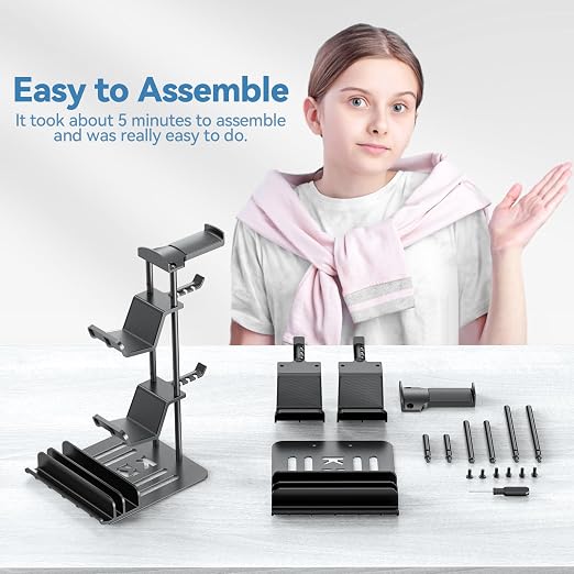 KDD Headphone Stand, Controller Holder & Headset Holder for Desk, Earphone Stand with Aluminum Supporting Bar, Universal Storage Organizer Headphones/Controller/Switch/Mobile Phone - Image 7