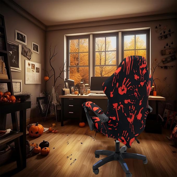 Gaming Chair Covers Slipcovers, Stretch Removable Washable Computer Reclining Gaming Chair Protector Slipcovers with Armrest Cover (No Chairs) (Halloween-bloodyprinting Black) - Image 6