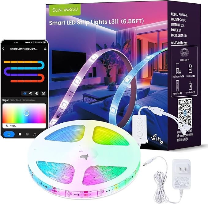 RGB+IC LED Strip Lights, Smart LED Light for Bedroom, Color Changing LED Strips with 44 Scene Modes, Segmented Control, for Bedroom Home TV Wall Décor, Party, Festival, Gathering by SUNLINKCO