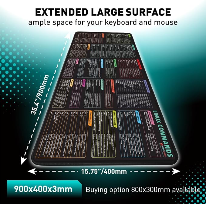 Pixiecube Linux Commands Line Mouse pad - Extended Large Cheat Sheet Mousepad. Shortcuts to Kali/Red Hat/Ubuntu/OpenSUSE/Arch/Debian/Unix Programmer. XXL Non-Slip Gaming Desk mat - Image 3