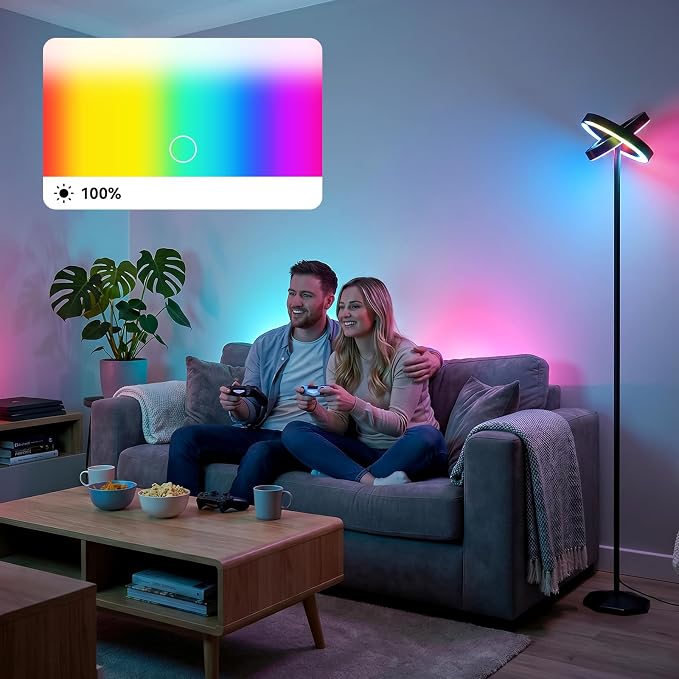 Smart Floor Lamp RGB with Alexa Compatibility, 70.8" LED Standing Lamp with Dual Adjustable Ring Lights, Music Sync, Timer, App & Remote Control, Modern Corner Lamp for Bedroom Living Room Gaming Room - Image 2