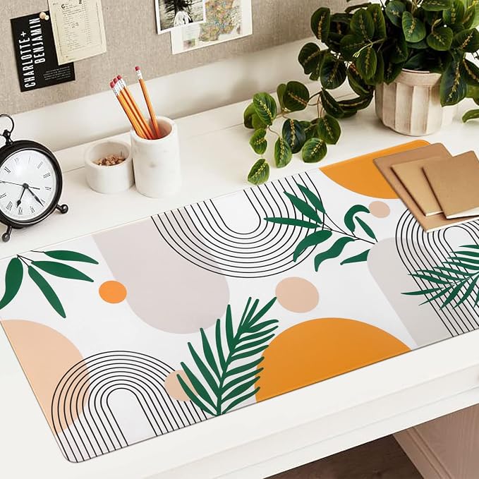 iCasso Extended Gaming Mouse Pad (35.4x15.7 in), Game, Office | Large 3mm Non-Slip Rubber Base Mousepad with Stitched Edges, Waterproof Keyboard Mouse Mat Desk Pad for Work, Home-Elm Leaf - Image 6