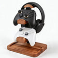 Solid Wood Headphone Stand with Controller Holder, Space-Saving Dual Hanger & Gamepad Organizer for Desktop, Gaming Desk Accessories with Stable Base Storage by Unknown