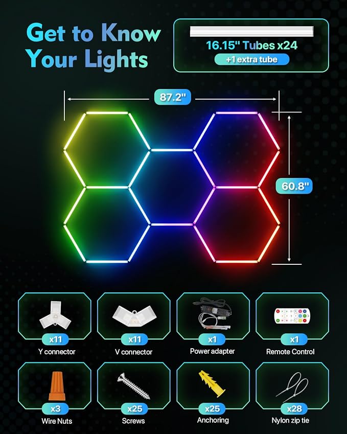 RGB Hexagon LED Lights, 5-Hex, App & Remote Control, DIY Lights - Image 9