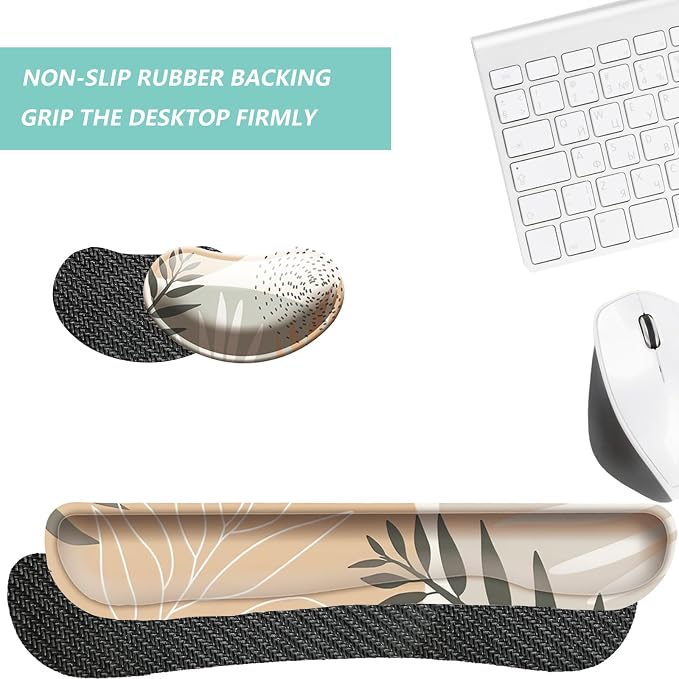 Keyboard Wrist Rest Mouse Wrist Support Set, Memory Foam Wrist Rest Pad for Computer Laptop Keyboard Mouse, Ergonomic Wrist Cushion Support for Typing Pain Relief, Gaming Home Office, Leaves Buff - Image 4