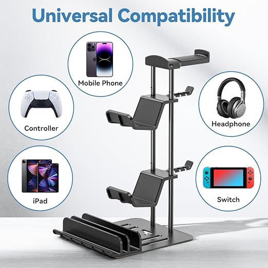 KDD Headphone Stand, Controller Holder & Headset Holder for Desk, Earphone Stand with Aluminum Supporting Bar, Universal Storage Organizer Headphones/Controller/Switch/Mobile Phone - Image 6