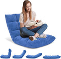 GIANTEX Floor Chairs for Adults, Floor Gaming Chair w/Back Support (Blue) | Coral Velvet, 14 Adjustable Position, Thick Sponge Padding, Floor Seating Lounge for Reading, Watching TV, Meditation by Giantex