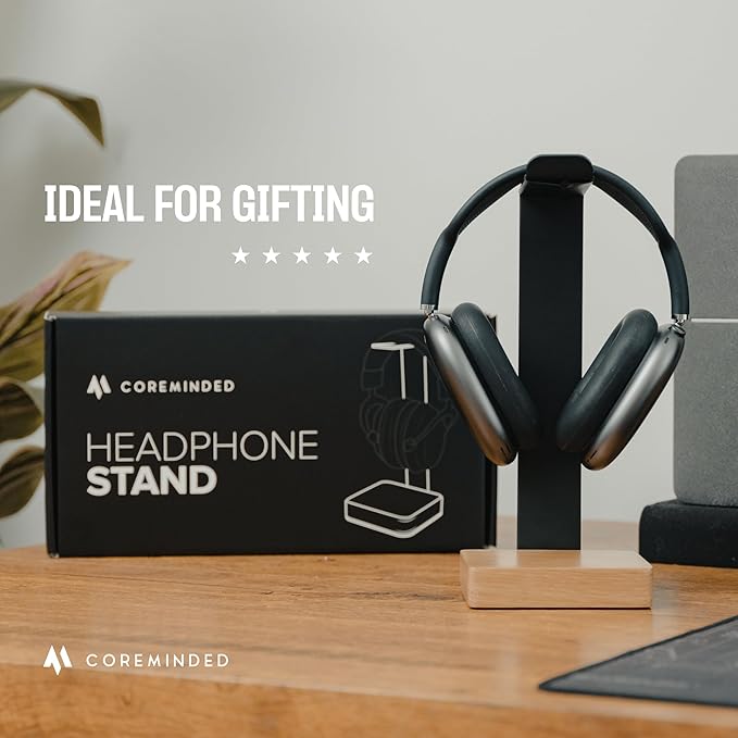 COREMINDED Universal Headphone Stand for Desk, Oak Wood Headset Holder | Fits All Headphones incl AirPods Max, Heavy Duty Solid Wood, Sturdy & Stable, Gaming Headset Organizer, Gift Ready Box - Image 2