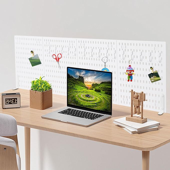 Desk Pegboard, Plastic Privacy Divider & Desk Partition Panel, Office Accessory Organizer No-Drill Mounted Pegboard for Home, Office, Gaming (White, Clamp-on) - Image 3