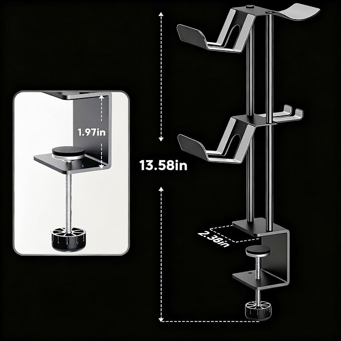 Headphone Stand with Controller Holder, Aluminum Under Desk Clamp Headset and Controller Stand - 2 in 1 Headphone Hanger for Desktop PC Gaming Accessories Organizer with PS5 Xbox Series S - Image 6