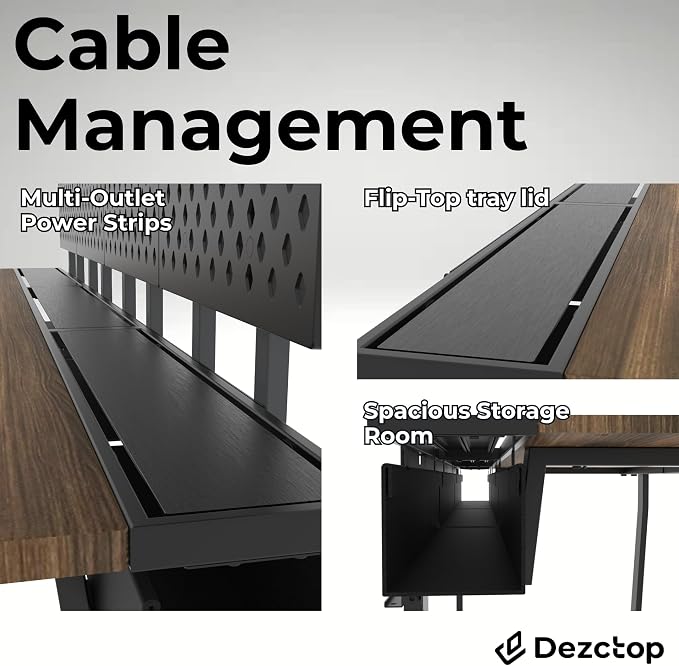 Dezctop Bifrost 160 63W x 28D Gaming PC Computer Desk with Shelves, Large Workstation for Gamers or Home Office with Pegboard, Built-in Cable Management, Stainless Steel Frame (Walnut) - Image 3