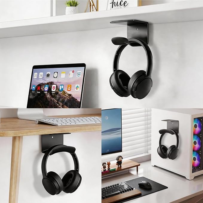Headphone Holder, Aluminum Headset Hanger with Adhesive Mount | Space Saving Headphone Stand for Gaming Desk, Computer, Office Setup, Black - Image 7
