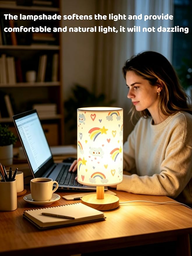 Rainbow Lamp for Girls Bedroom Bedside Table Lamps 3 Color Modes Kids Nightstand Night Light Lamp, Flaxen Fabric Shade Reading Desk Lamp for Nursery Living Room Office Rainbow Decor Gifts for Girls - Image 6