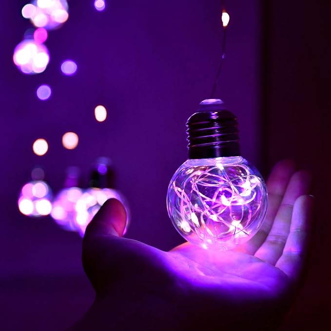 YOLIGHT Wishing Ball Curtain Lights 200 LED Window Curtain String Lights with Remote, USB Battery Powered Twinkle Globe Fairy Lights for Wedding Party Bedroom Halloween Christmas Decoration (Purple) - Image 2