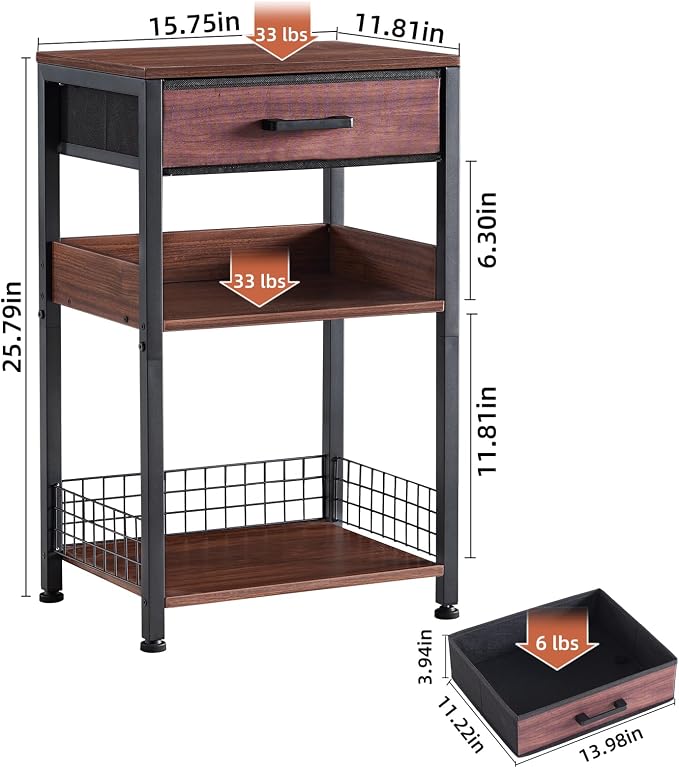 Lerliuo Printer Stand with Storage, 3-Tier Printer Table, Walnut - Image 3