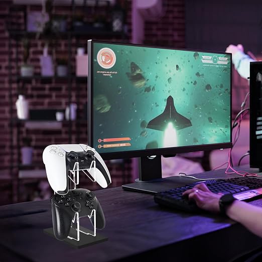 FYY Game Controller Holder 2 Pack - 2 Tiers Universal Dual Controller Stand Headphone Holder, Acrylic Black Controller Display Stand Compatible with Nintendo Switch Xbox PS5 PS4 - Image 2
