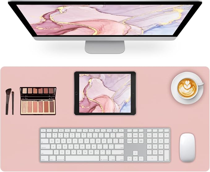 Leather Desk Pad Mat, Pink Desk Mat, 23.6" x 13.7" | Non-slip and Waterproof Computer Mat, Desk Protector for Office/Home, Desk Accessories for Women by Meetcolor