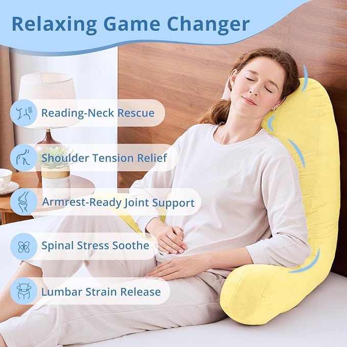 Sasttie Reading Pillow for Bed, Back Pillow for Sitting Up, Light Yellow - Image 6