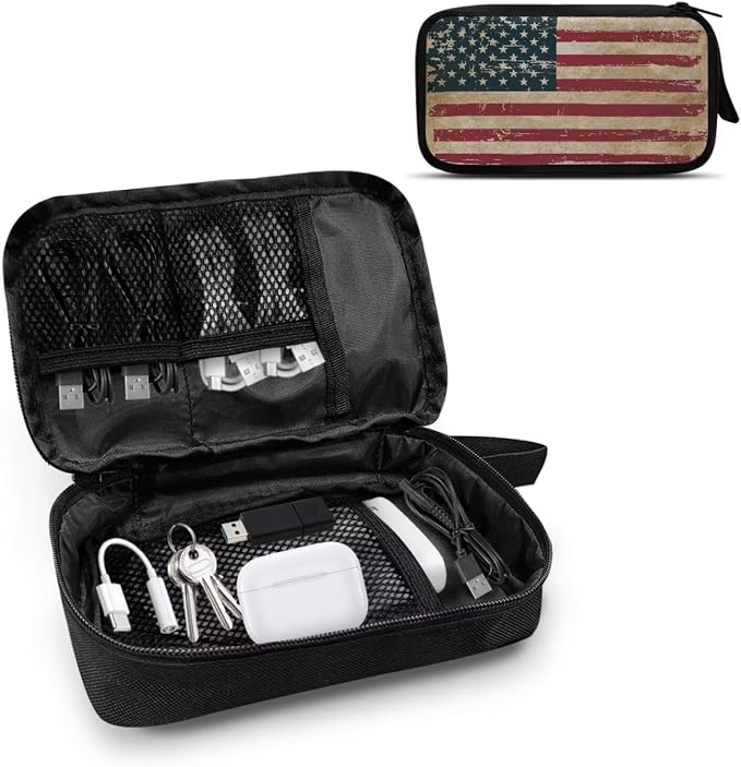 Vintage USA Flag Print Large Electronics Organizer - Travel Case, Cord Organizer, Accessories for Women - Image 2