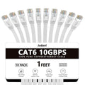 Jadaol Cat6 Ethernet Cable 1FT 10-Pack 10Gbps Flat Network Cable, White by Jadaol