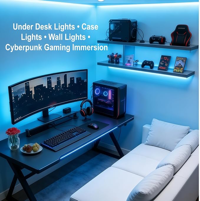Ultra-Narrow 3mm USB COB LED Strip Lights Self-Adhesive, Kitchen Cabinets, Bedroom, Gaming Desk (Lcy Blue, 2ft) - Image 4