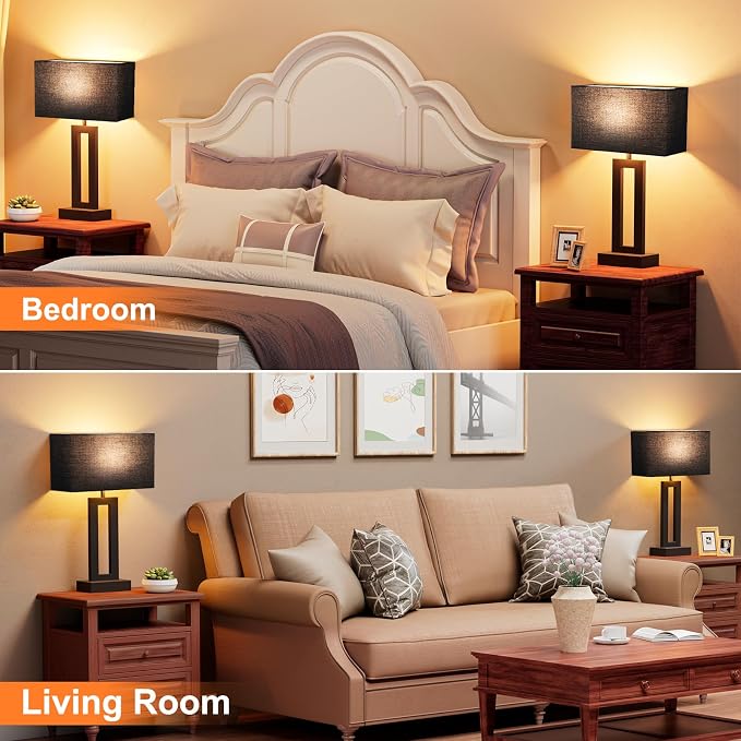Seealle Nightstand Table Lamps for Bedrooms Set of 2 - Touch Bedside Lamp with USB C+A, 3 Way Dimmable Living Room End Tables 2, Modern Night Stand Bed Side Guest Room(Black) E. Black - Image 4