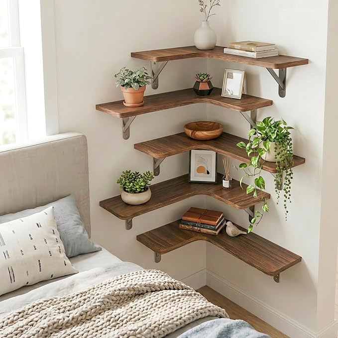 Fixwal Conner Floating Shelves for Wall Decor, Dark Carbonized Black 5pcs - Image 2