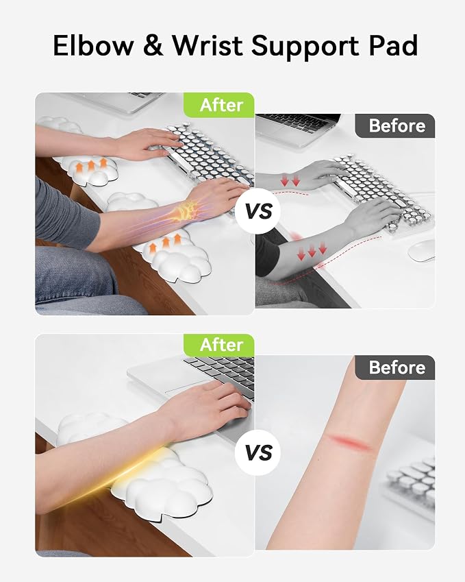 Elbow Pad for Desk, 2-Pack Cloud Elbow Rest(White), Edge Arm Rest | L-Shaped, Leather Surface, Memory Foam, Waterproof, Non-Slip Wrist Support Wrist Rest - Image 2