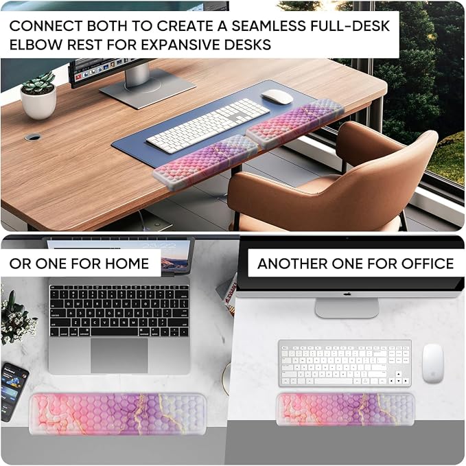 JIKIOU L-Shaped Desk Elbow Pad for Desk,Memory Foam Elbow Support Pad 2Pack | Massage Design, 14.9inch is 20% Longer for Comfort, Non-slip Rubber Base, Ergonomic Cushion for Pain Relief, Marble Pink - Image 2