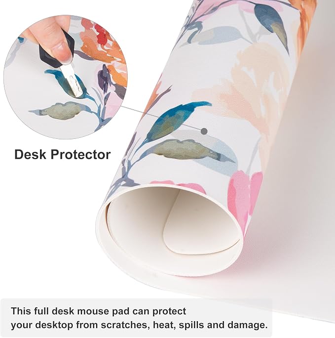 QiyI PU Leather Large Mouse Pad, Office Desk Mat, 31.5" x 11.8", Peonies | Desk Décor Accessories, Extended Size, Waterproof & Easy to Clean, Smooth Surface, Non Slip Desk Organization - Image 5