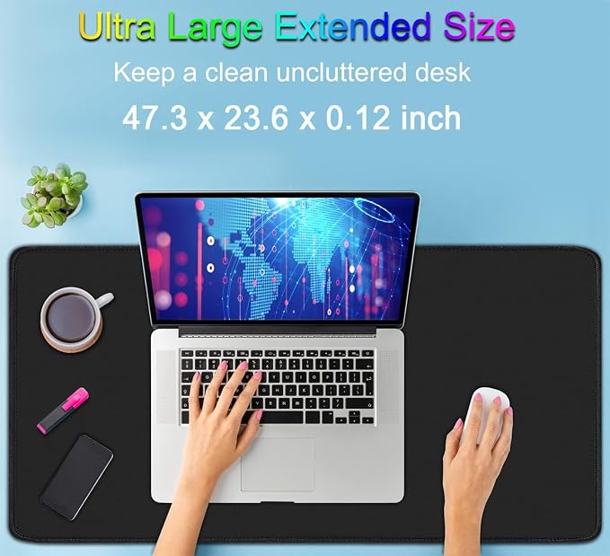 Large Extended Gaming Mouse Pad with Stitched Edges 47.3 X 23.6 in Mousepad | Mouse Pad, Non-Slip Natural Rubber Base,Waterproof Computer Keyboard Pad Mat for Esports Pros/Gamer/Desktop/Office/Home - Image 2
