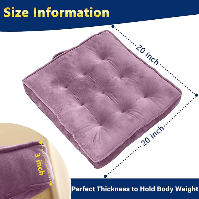 1 MIDDLE ONE Floor Pillow Set of 2, Memory Foam Meditation Cushion, Floor Cushions for Adults Sitting, Large Square Seat Cushions for Yoga, Living Room, 20x20 Inch (Purple) - Image 7
