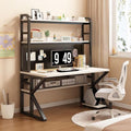 Multi-Functional Gaming Desk with Pegboard, Large Computer Desk with Storage Shelves Home Office Desk Study Writing Workstation(100x60x171cm, White) by Unknown