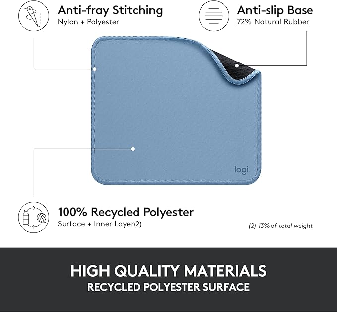 Logitech Studio Series Small Mouse Pad, Anti-Slip 9x8 Inches, Blue Grey | Anti-slip rubber base, easy gliding surface, durable materials, portable design, for computers - Image 4