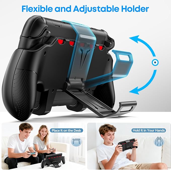 Grip Compatible with Nintendo Switch 2, Switch 2 Ergonomic Grip Case with Adjustable Stand, Comfort Game Accessories with 5 Game Card Slots and 4 Thumb Caps - Image 4