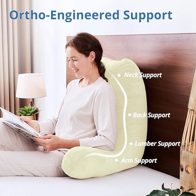 Sasttie Reading Pillow for Bed, Back Pillow for Sitting Up, Cream - Image 5
